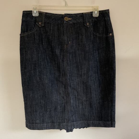 VTG Y2K Fashion Bug Denim Skirt Sz 18W Blue Pleated Knee Length Academia Preppy - Picture 2 of 8